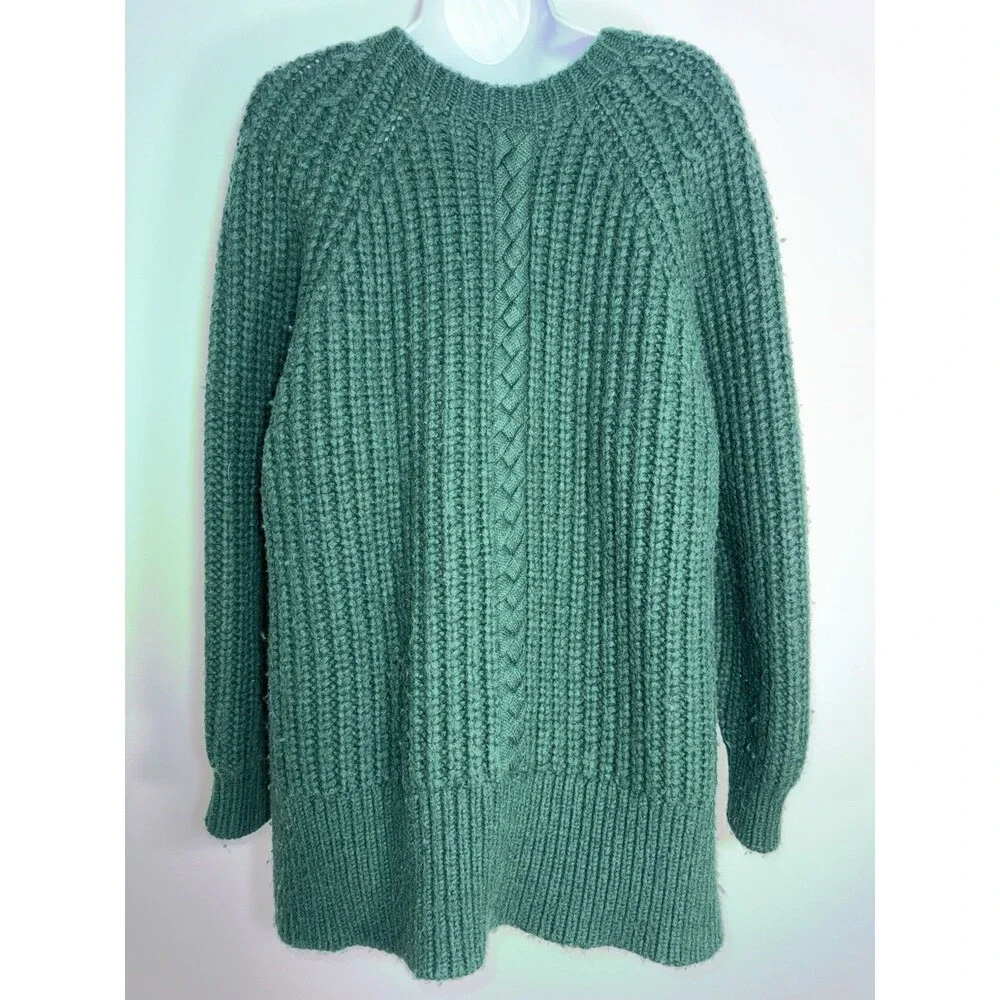 Aje Green Chunky Knit Braided Cable Sweater Women XL Wool Alpaca Blend